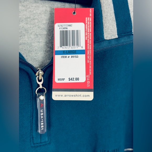 ARROW USE 1851 - Blue High Neck Quarter Zip Sueded Fleece Sweatshirt.  X… - Picture 5 of 8